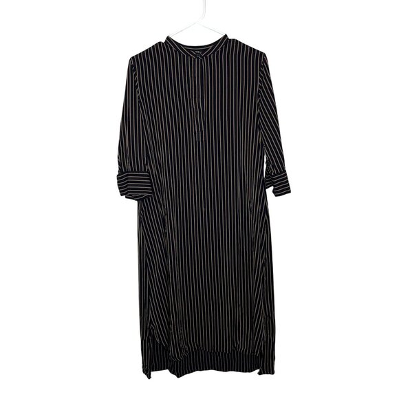 Unqilo Womens Striped Long Sleeve Midi Shirt Dress Navy/Beige M - Picture 2 of 9